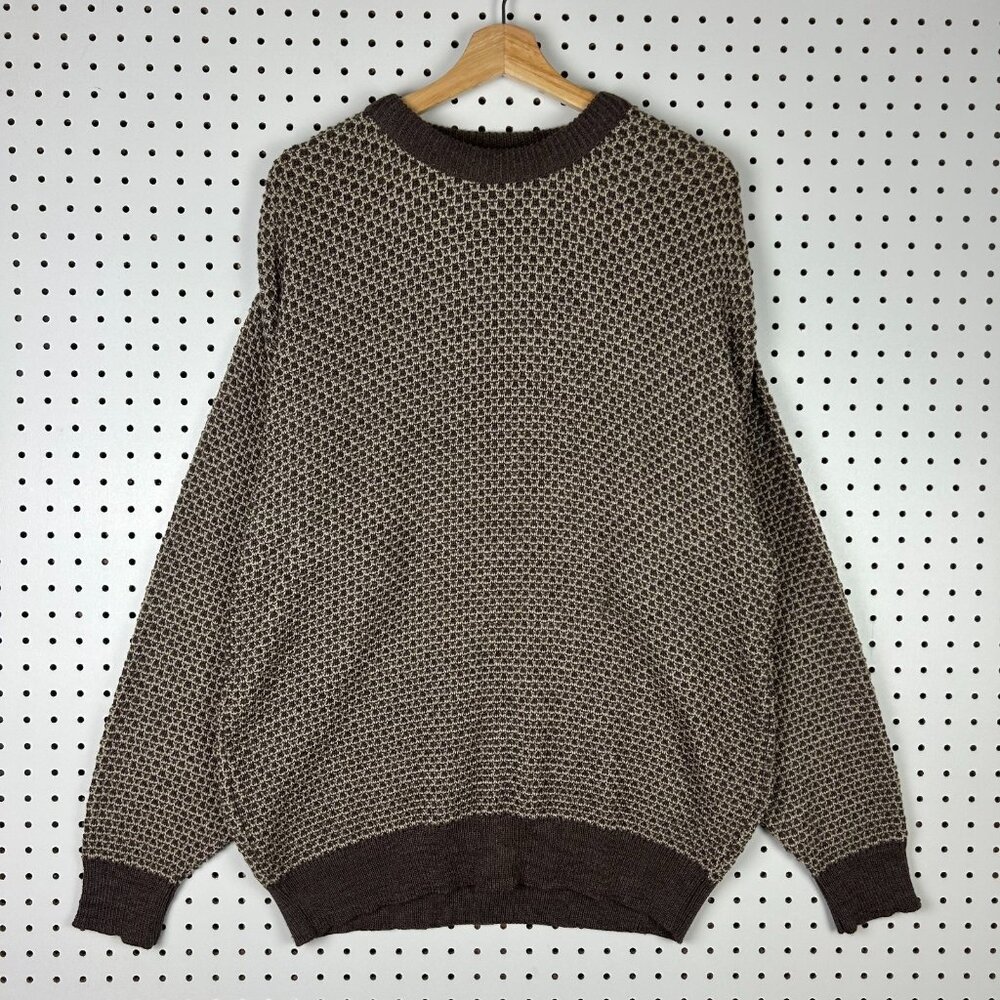 Jantzen Knit Sweater Large Brown Cream Grandpa 90s Acrylic Pattern Indie